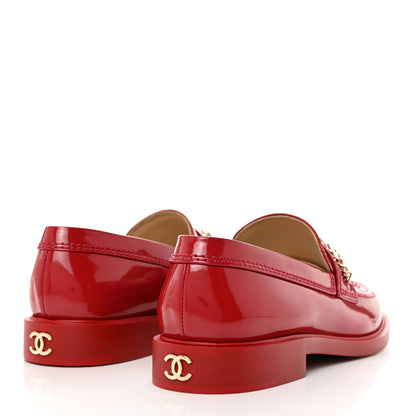 Chanel Shiny Calfskin Logo Loafers 40 Red 4 of 9