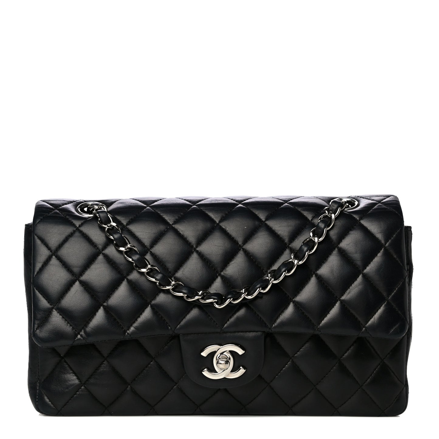 Lambskin Quilted Medium Double Flap Black