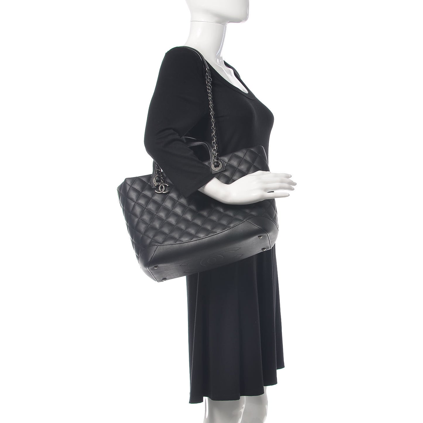 Calfskin Quilted Small Easy Shopping Tote Black