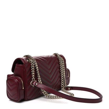 Gucci Calfskin Matelasse Small GG Marmont Multi Pocket Shoulder Bag Rosso Ancora 2 of 9