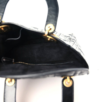 Christian Dior Crinkled Patent Cannage Small Lucky Badges My Lady Dior Black 10 of 15