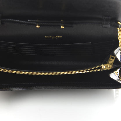 Saint Laurent Grain De Poudre Matelasse Chevron Monogram Chain Wallet Black 5 of 9