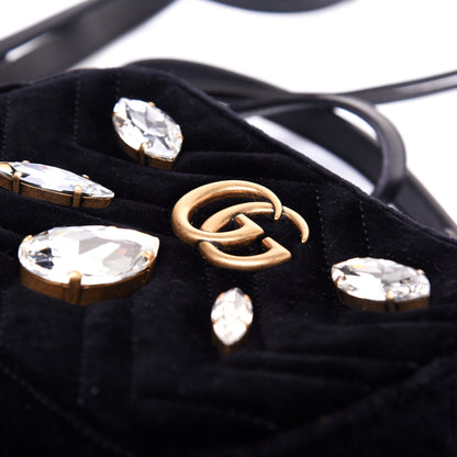Gucci Velvet Matelasse Marquise Crystals Mini GG Marmont Chain Shoulder Bag Black 10 of 10