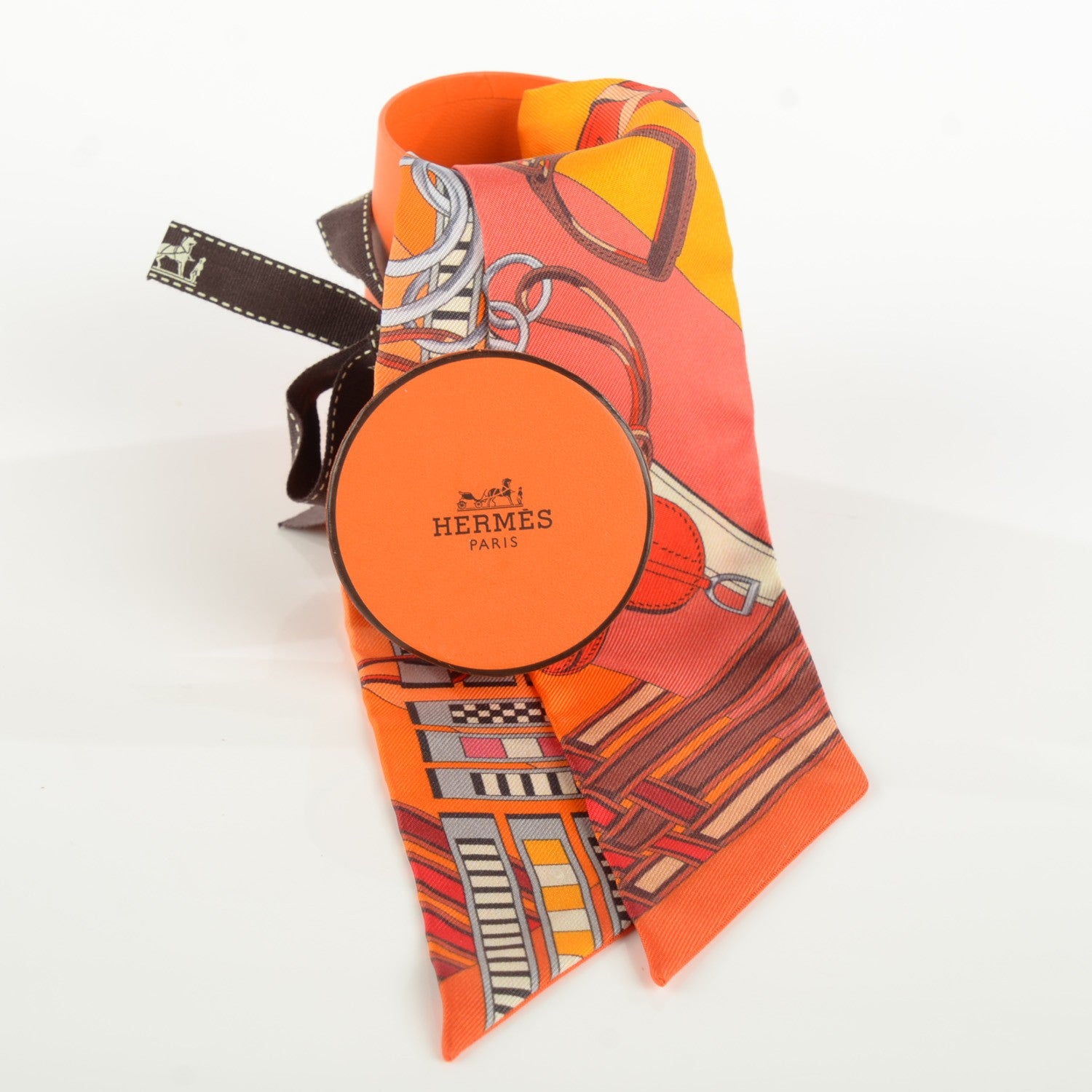 Hermes Silk Brides et Gris-Gris Twilly Orange Beige Corail 6 of 6