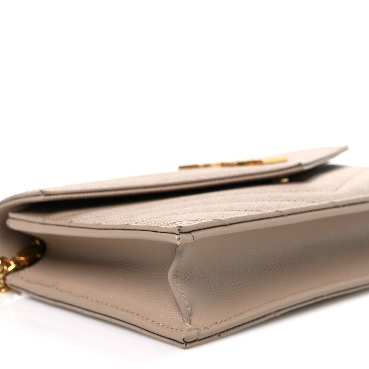 Saint Laurent Grain De Poudre Matelasse Chevron Monogram Envelope Chain Wallet Dark Beige 9 of 11