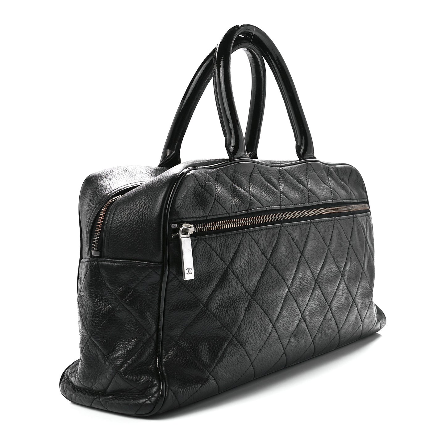 Caviar Patent Quilted Large Bowler Black