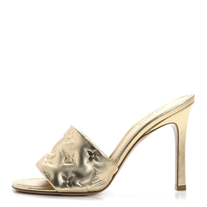 Louis Vuitton Metallic Lambskin Embossed Monogram Revival High Heel Mules 39.5  Gold 1 of 16