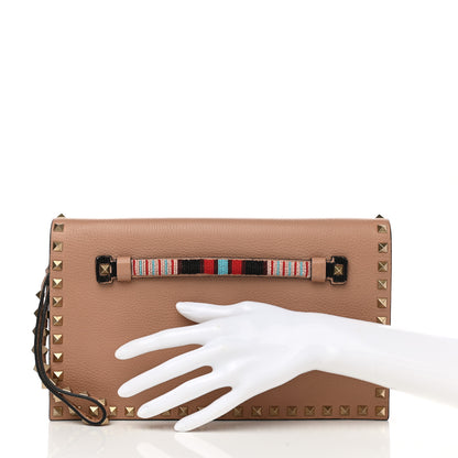 Valentino Garavani Pebbled Calfskin Beaded Rockstud Wristlet Clutch Soft Noisette 2 of 10