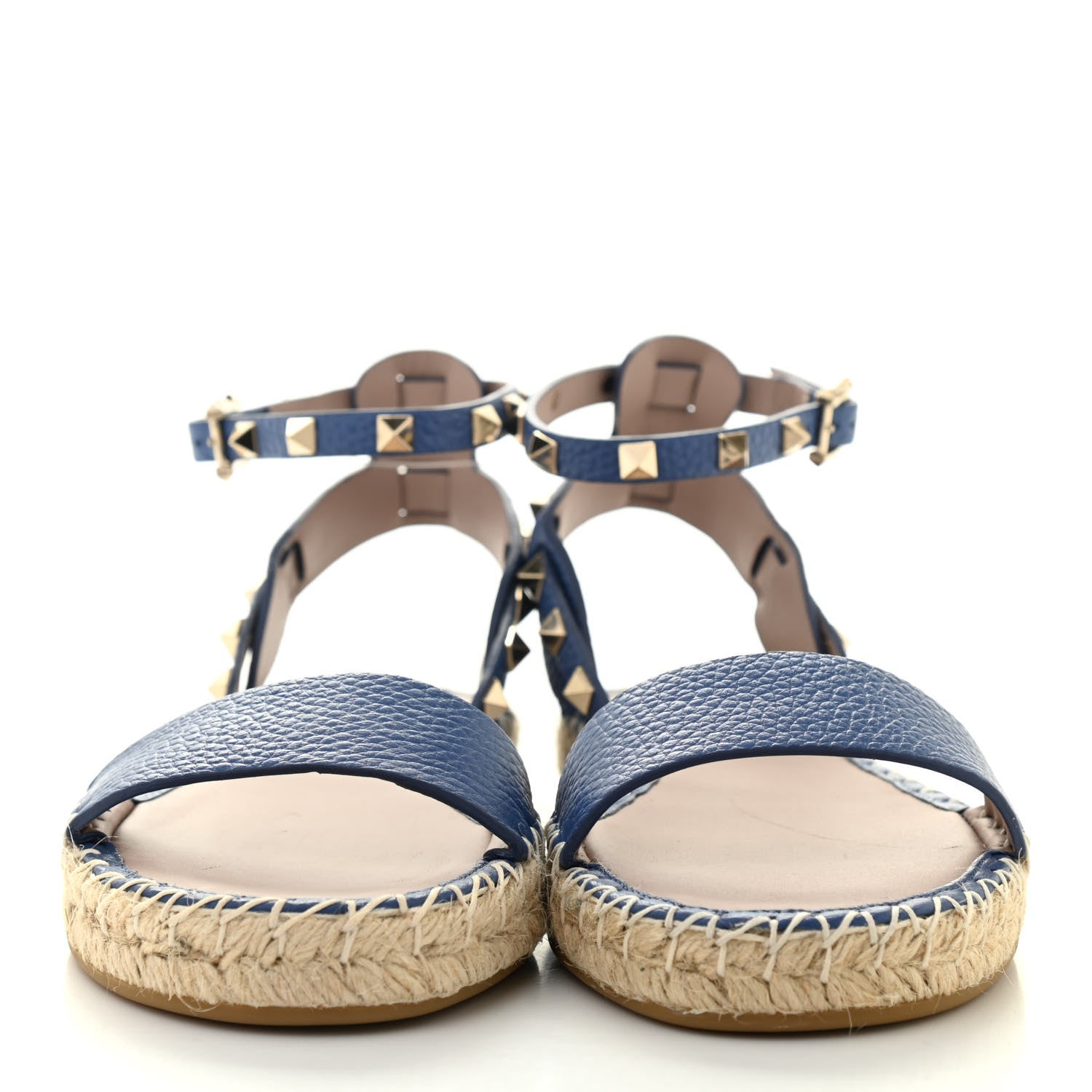 Valentino Garavani Grained Calfskin Rockstud Ankle Strap Espadrille Flat Sandals 36 Baltique 3 of 18