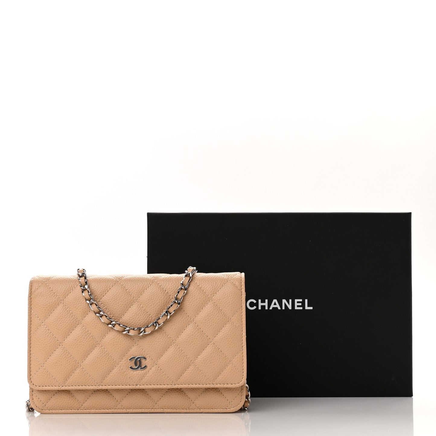 Caviar Quilted Wallet On Chain WOC Beige