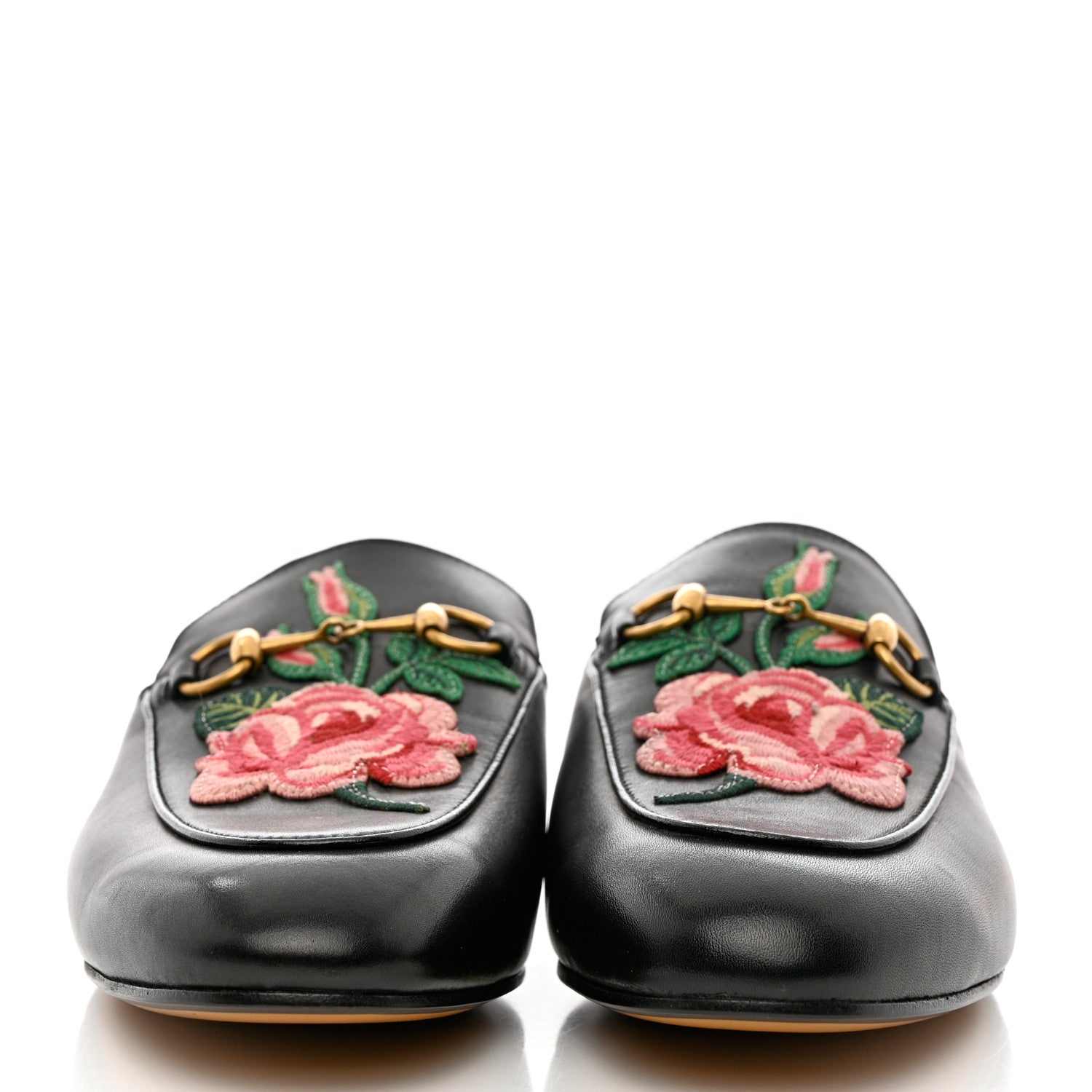 Gucci Calfskin Flower Embroidered Princetown Slippers 39 Black 2 of 10