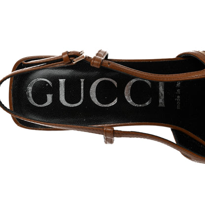 Gucci GG Monogram Malaga Kid Crystal Square G 35mm Slingback Pumps 37.5 Camel Ebony Cuir 6 of 9