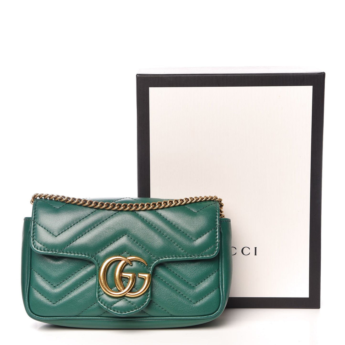 Calfskin Matelasse Super Mini GG Marmont Shoulder Bag Emerald Green