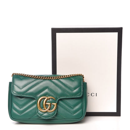 Gucci Calfskin Matelasse Super Mini GG Marmont Shoulder Bag Emerald Green 10 of 10