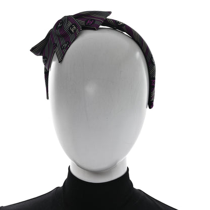 Chanel Silk Striped Bow CC Headband Black Fuchsia Grey Ecru 2 of 6