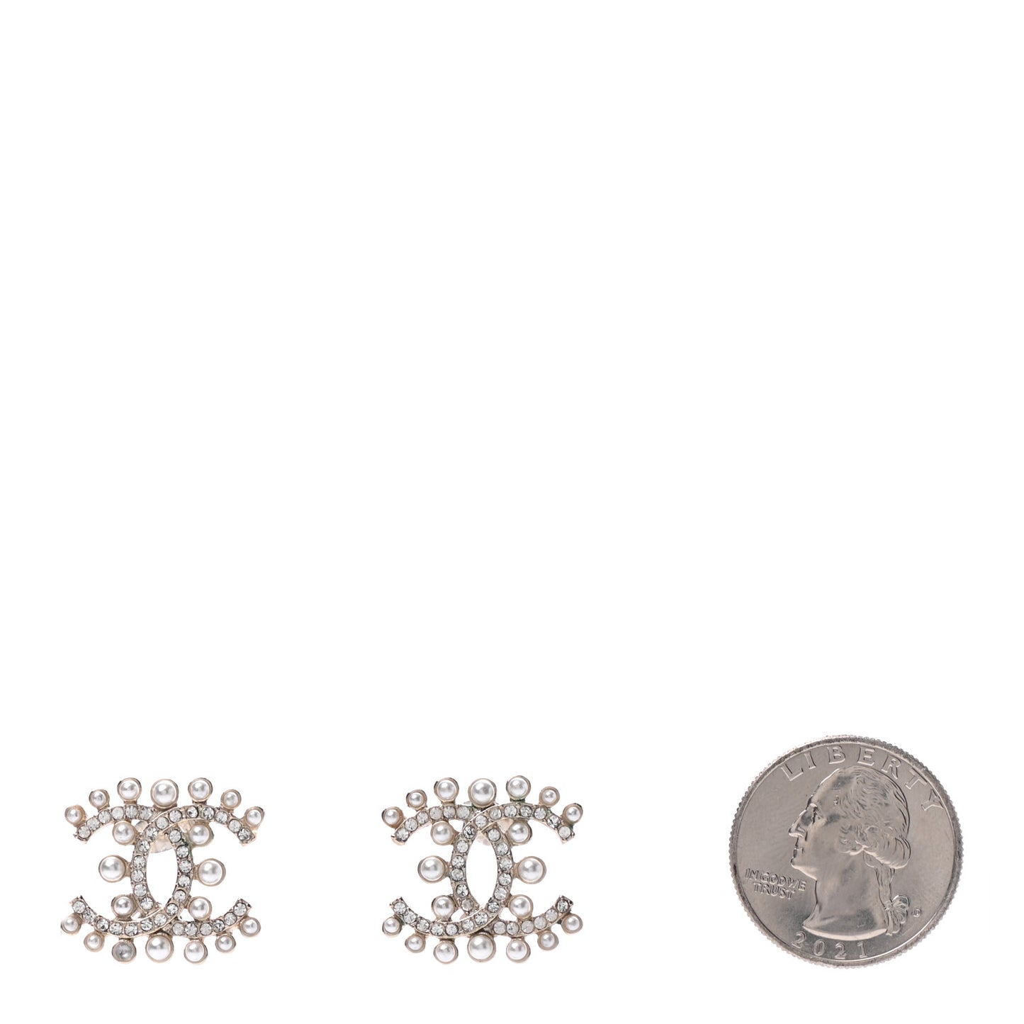 Pearl Crystal CC Earrings Light Gold