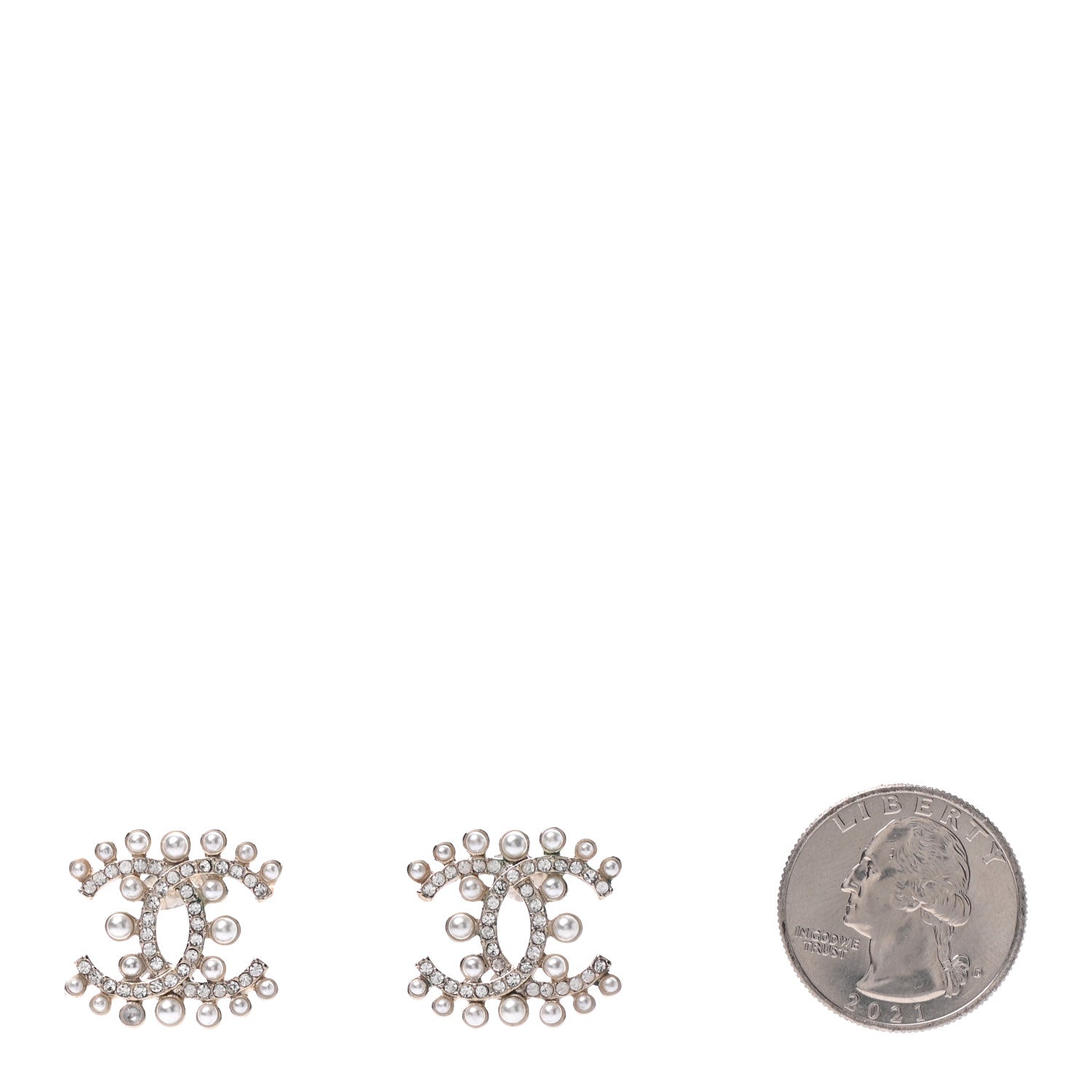 Chanel Pearl Crystal CC Earrings Light Gold 2 of 5