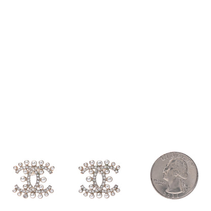 Chanel Pearl Crystal CC Earrings Light Gold 2 of 5
