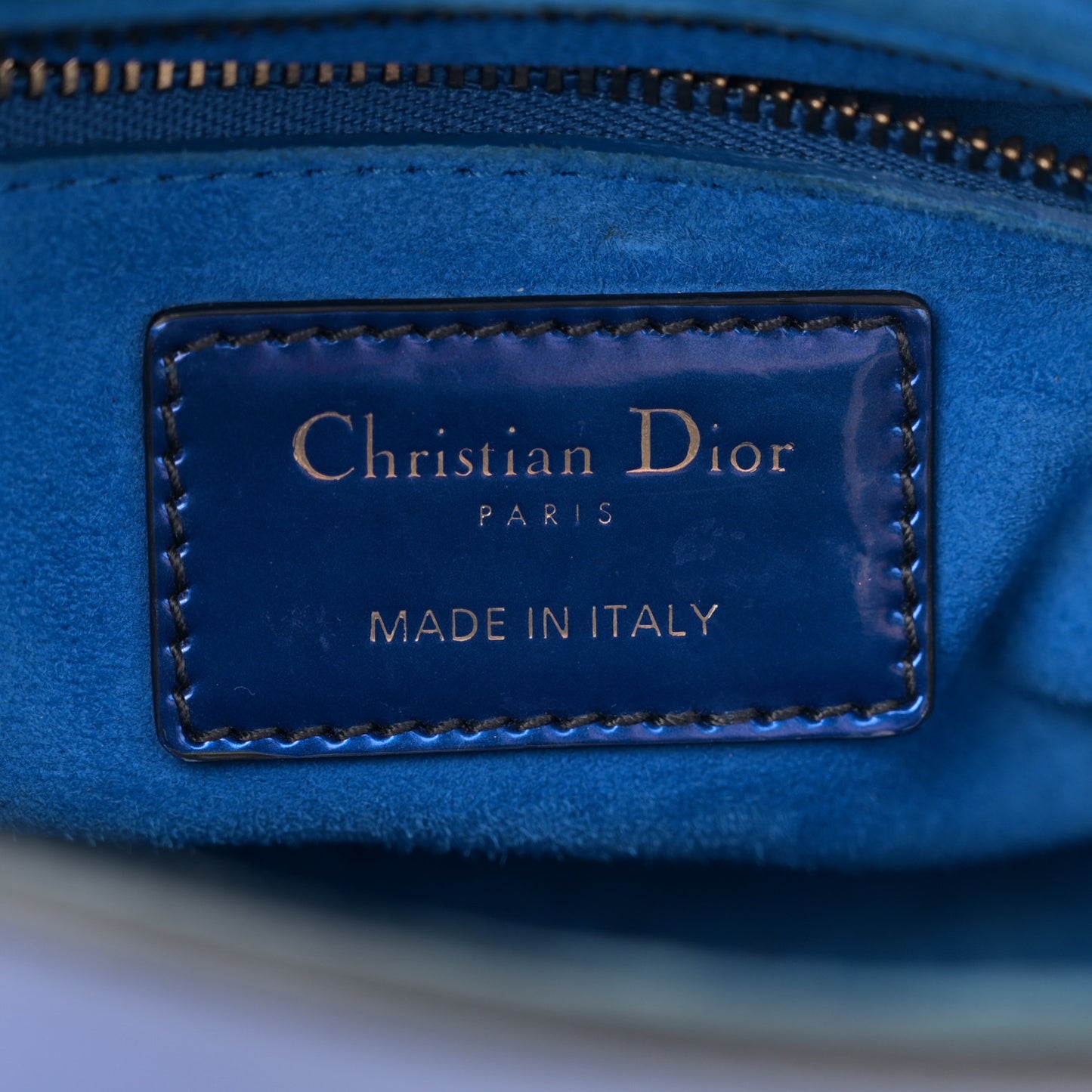 Metallic Glazed Calfskin Mini Lady Dior Blue