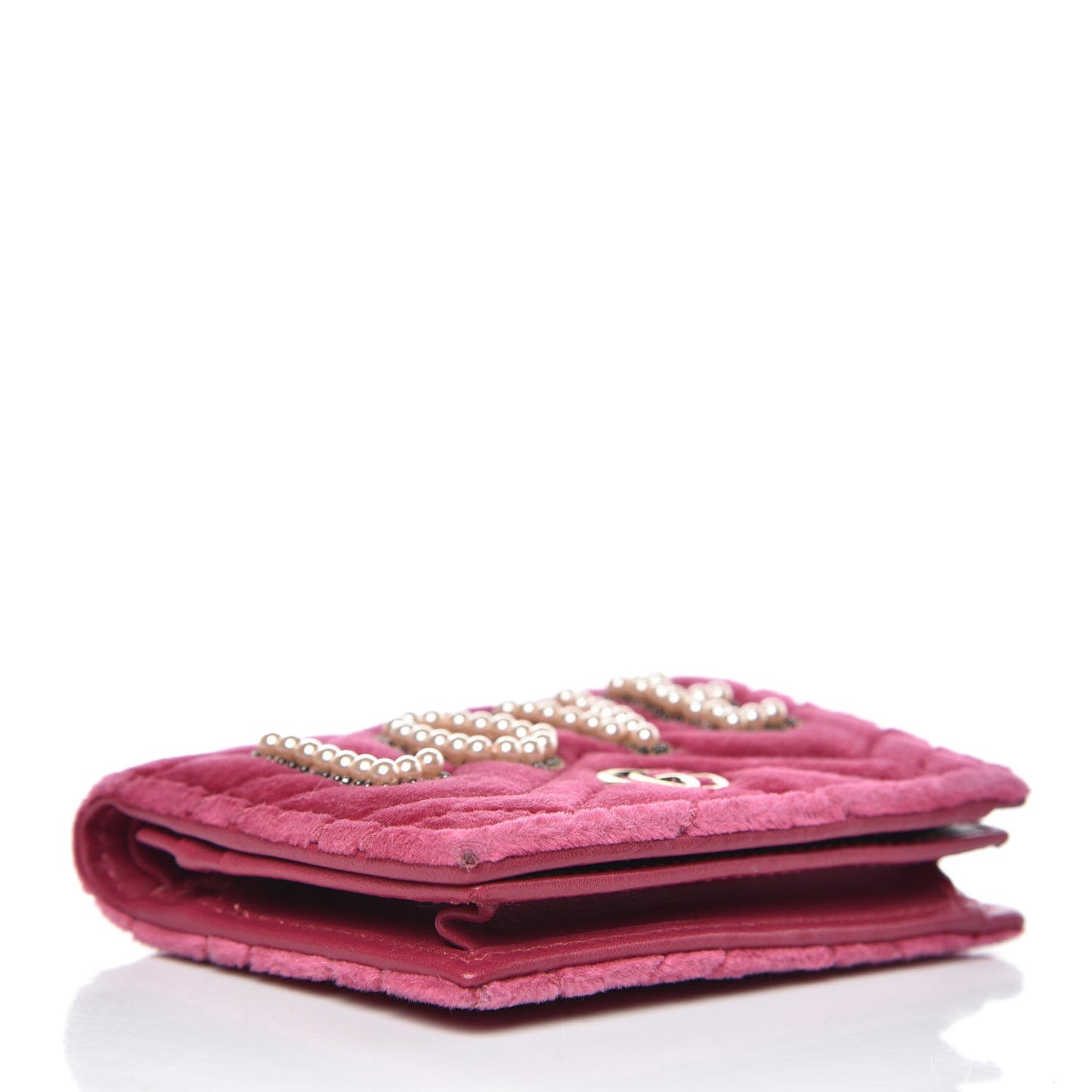Velvet Matelasse Pearl Love Embroidered GG Marmont Card Case Wallet Light Raspberry Rose