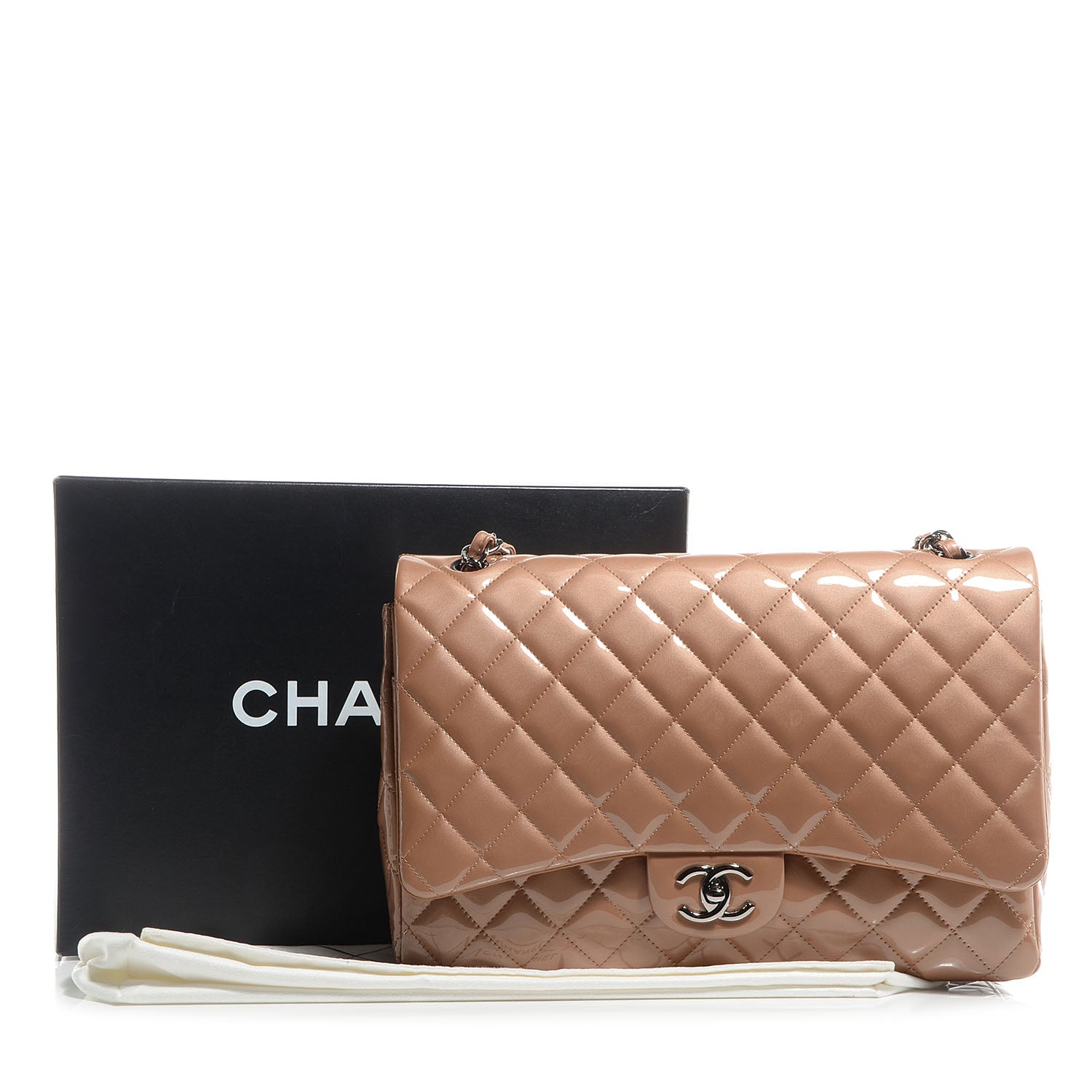 Chanel Patent Maxi Double Flap Light Brown 3 of 11