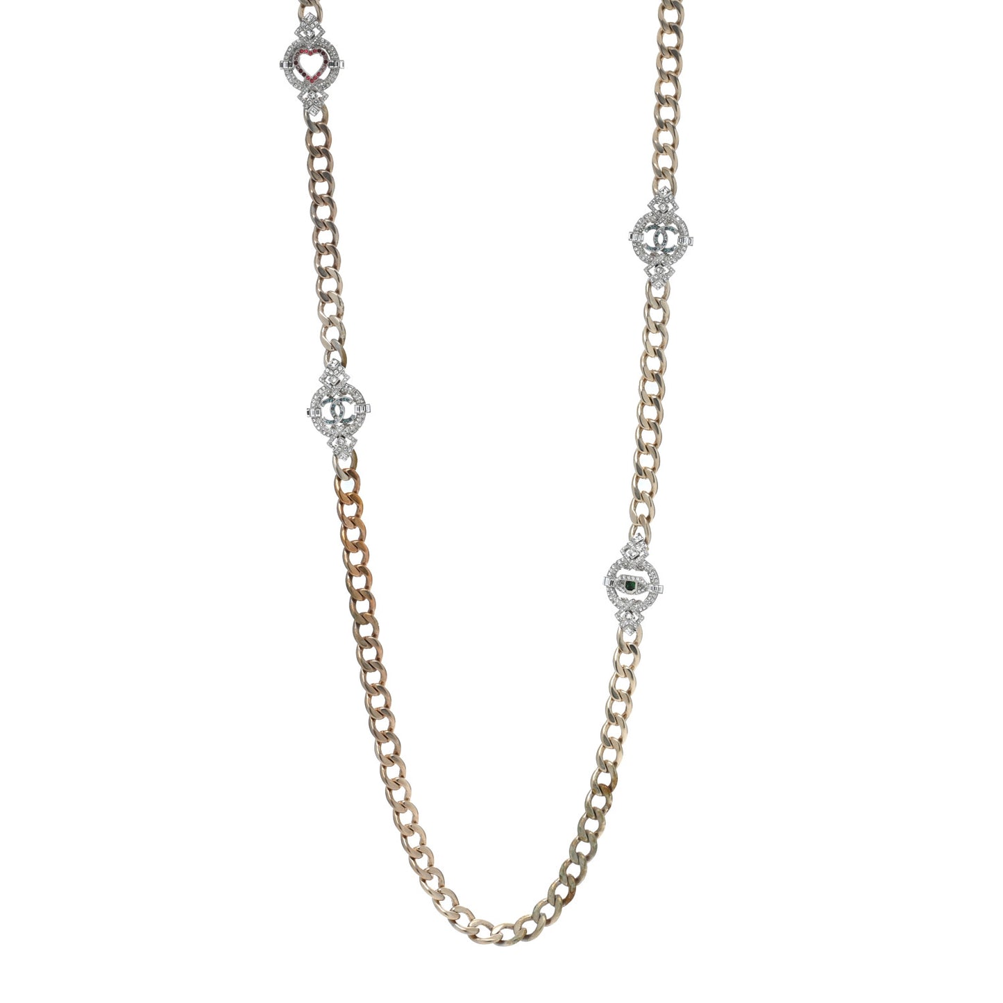 Crystal Eye Heart CC Chain Necklace Gold Gold Green Pink Blue
