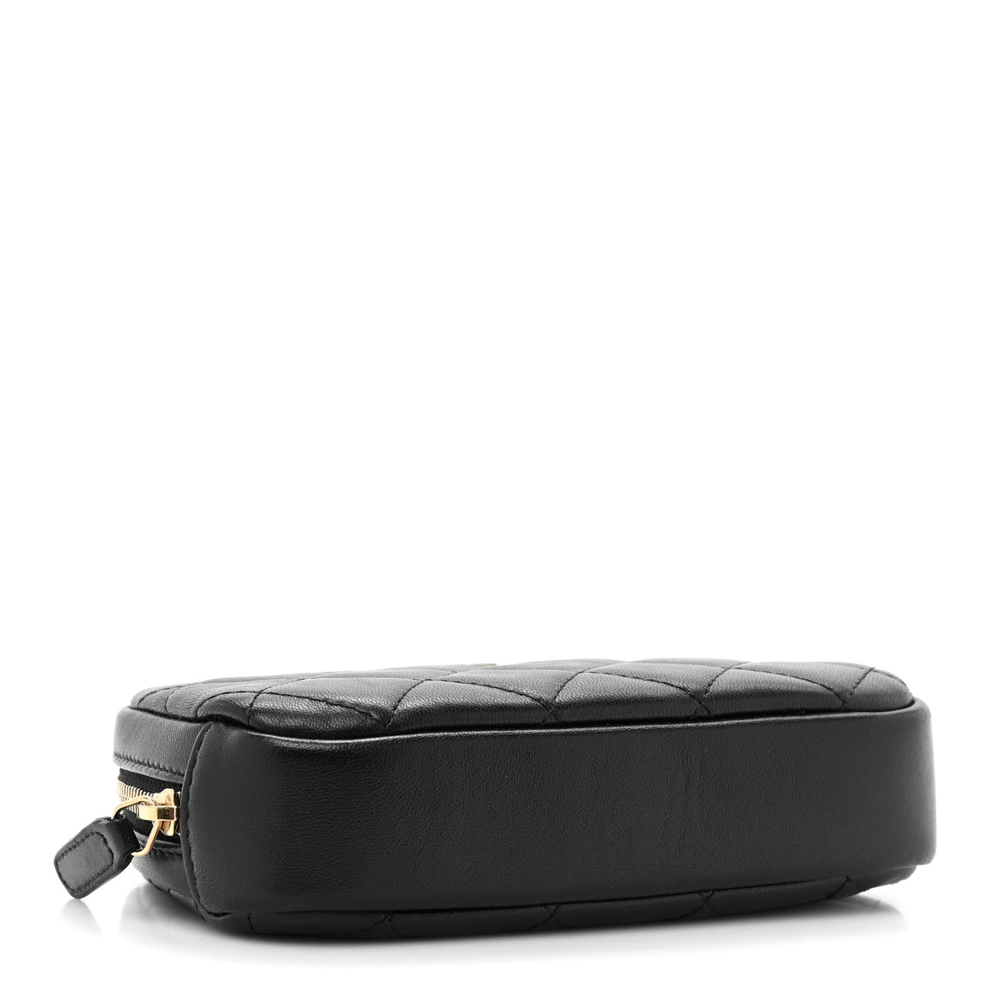 Lambskin Quilted Small Curvy Pouch Cosmetic Case Black
