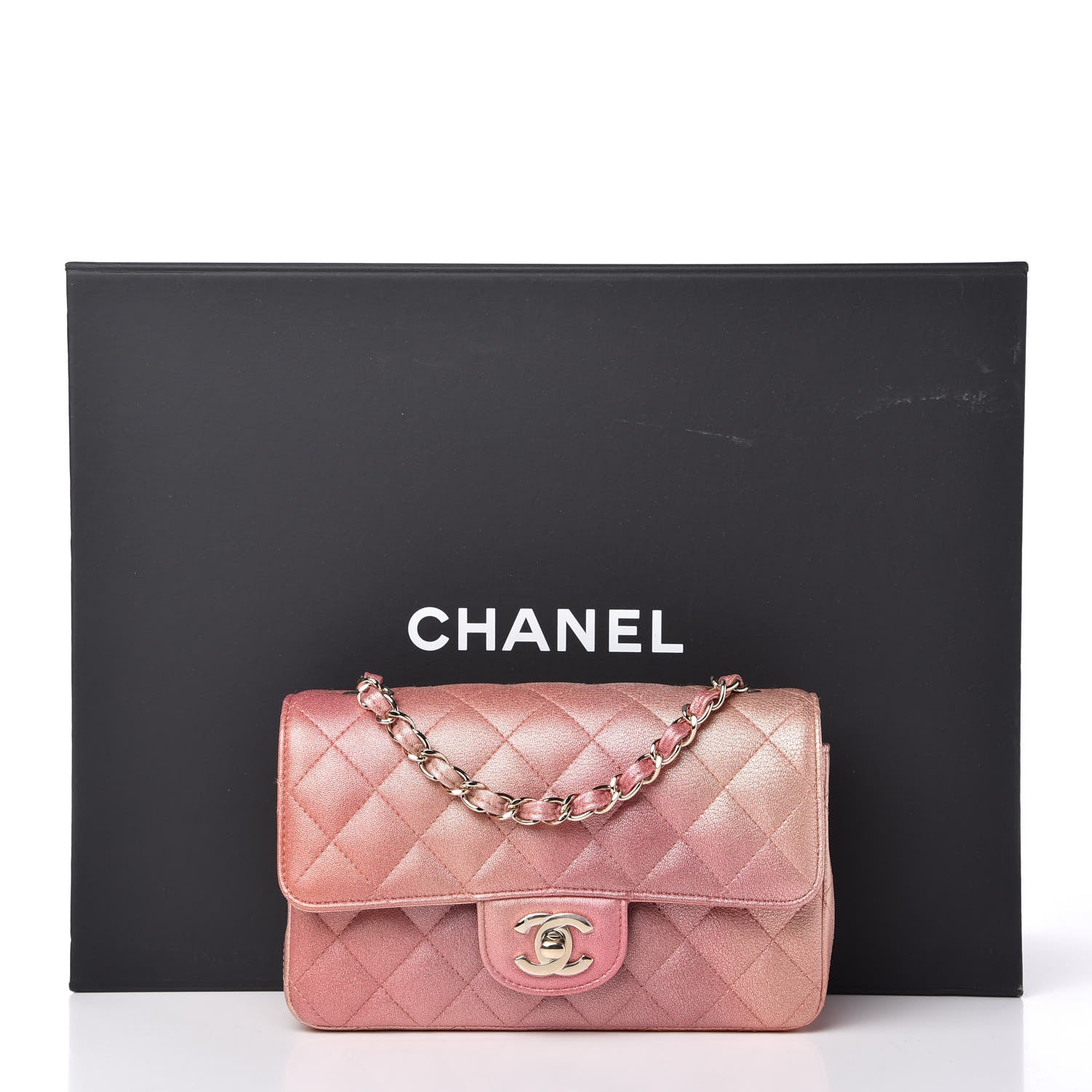 Chanel Metallic Lambskin Quilted Ombre Mini Rectangular Flap Pink 11 of 11