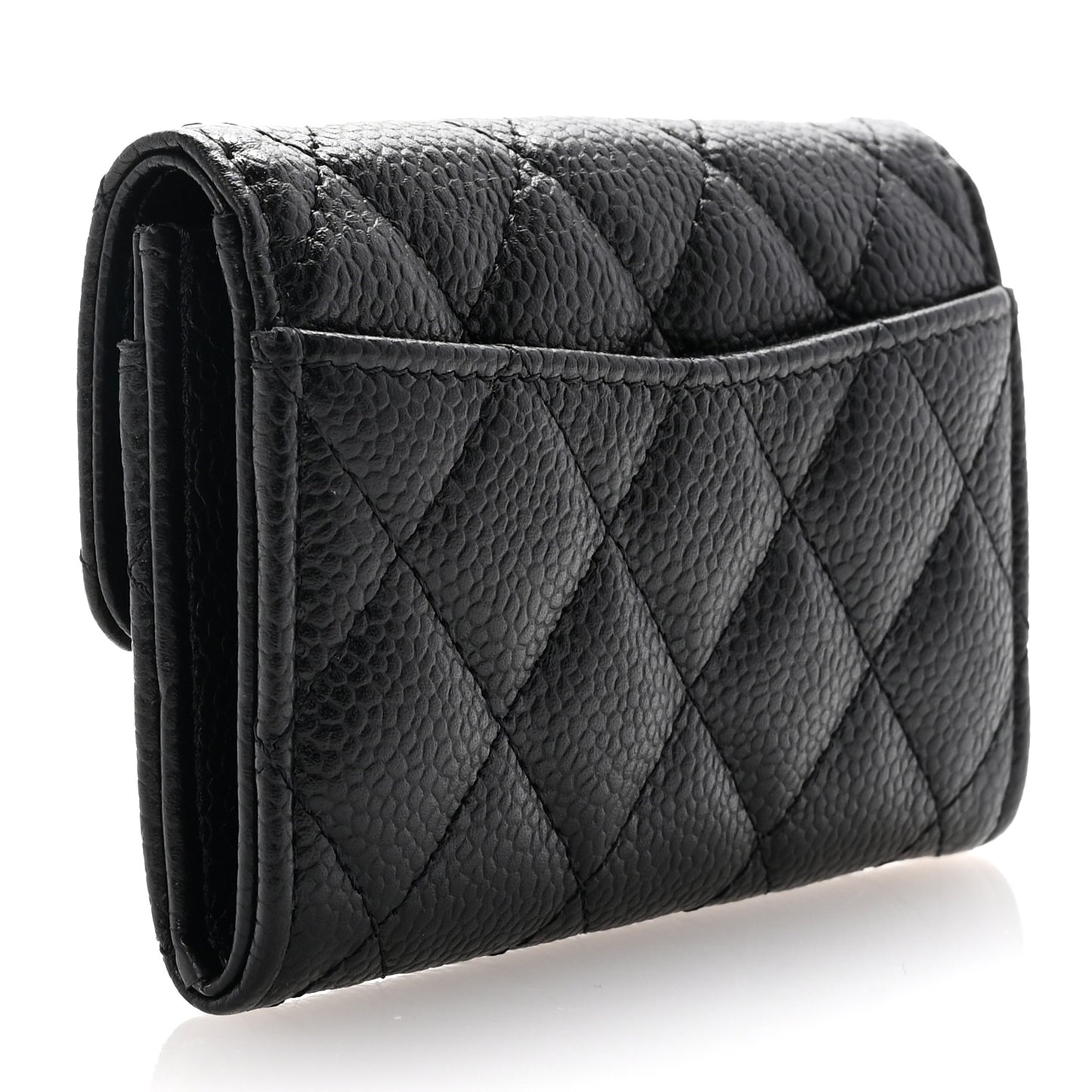 Caviar Quilted Flap Card Holder Wallet Black