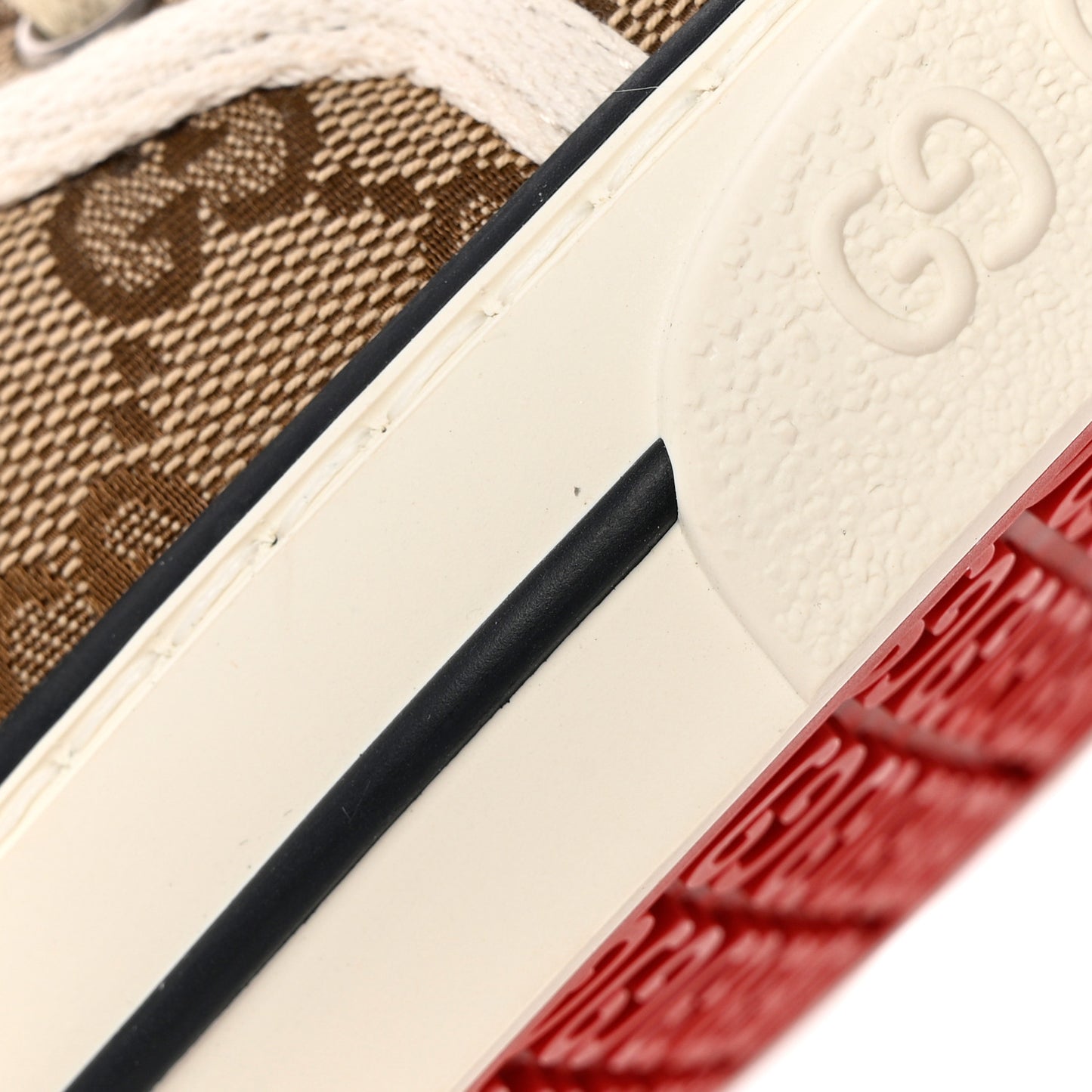 GG Monogram Web Womens 1977 Tennis Sneakers 37.5 Beige Ebony Mystic White