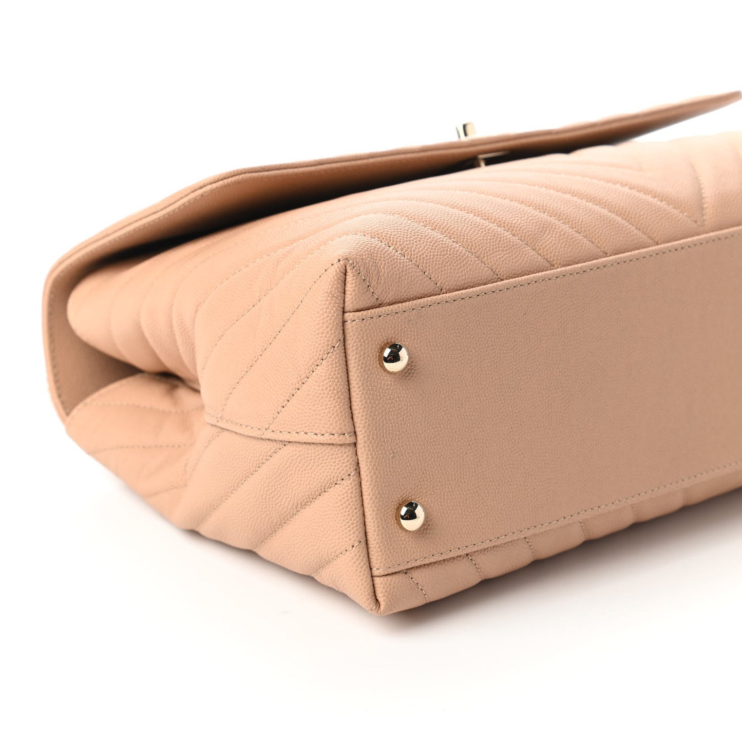 Caviar Chevron Quilted Medium Coco Handle Flap Beige