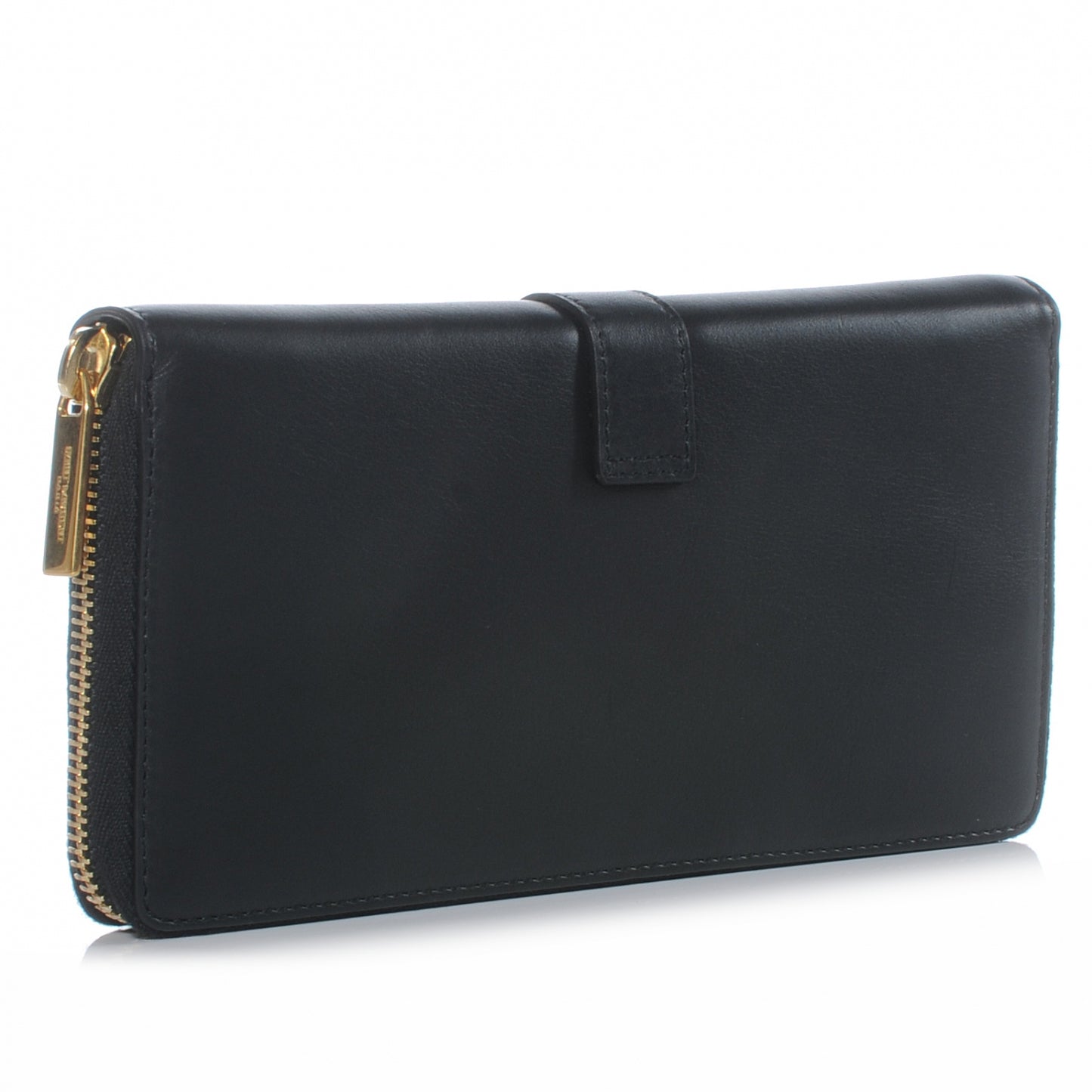 Leather Y Line Zip Around Wallet Black
