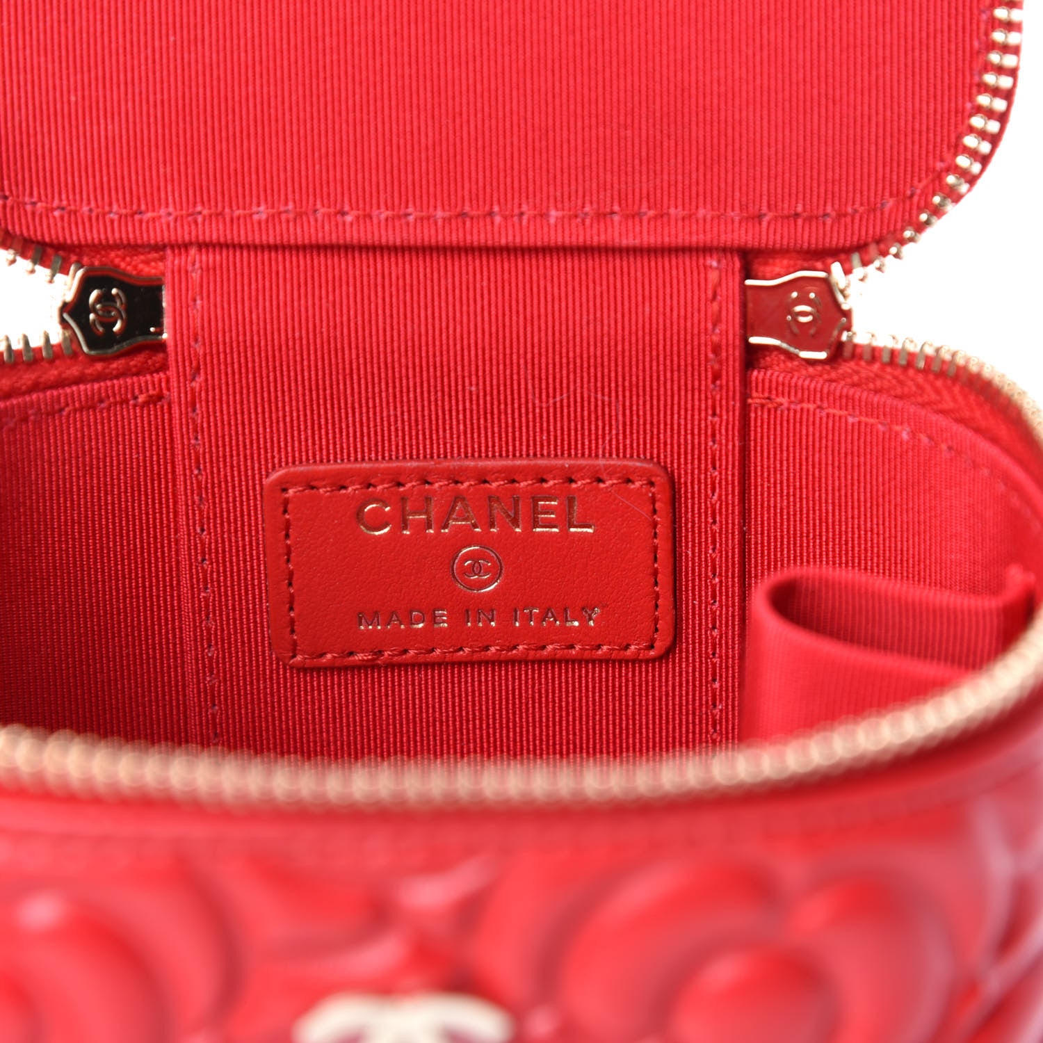 Chanel Lambskin Camellia Embossed Mini Vanity Case With Chain Red 8 of 11