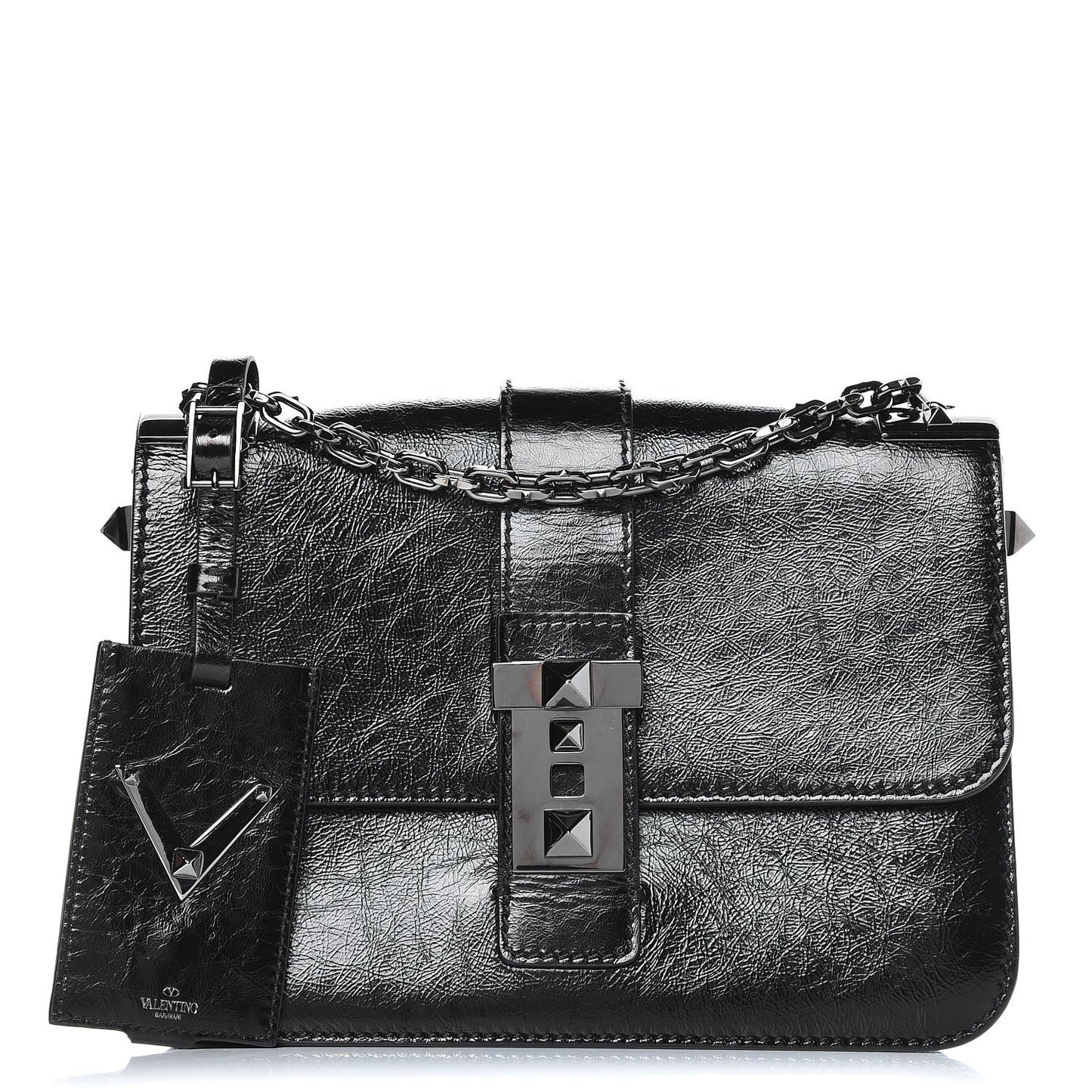 Craquele Calfskin B-Rockstud Flap Black