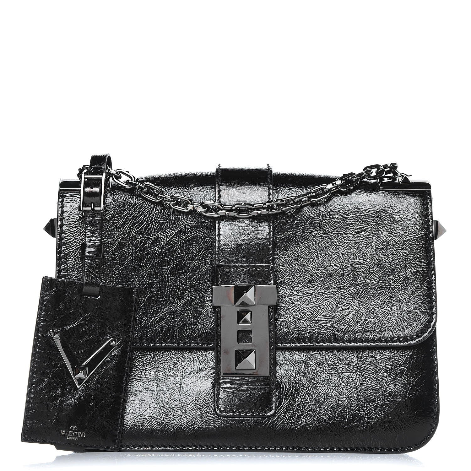 Valentino Garavani Craquele Calfskin B-Rockstud Flap Black 1 of 8
