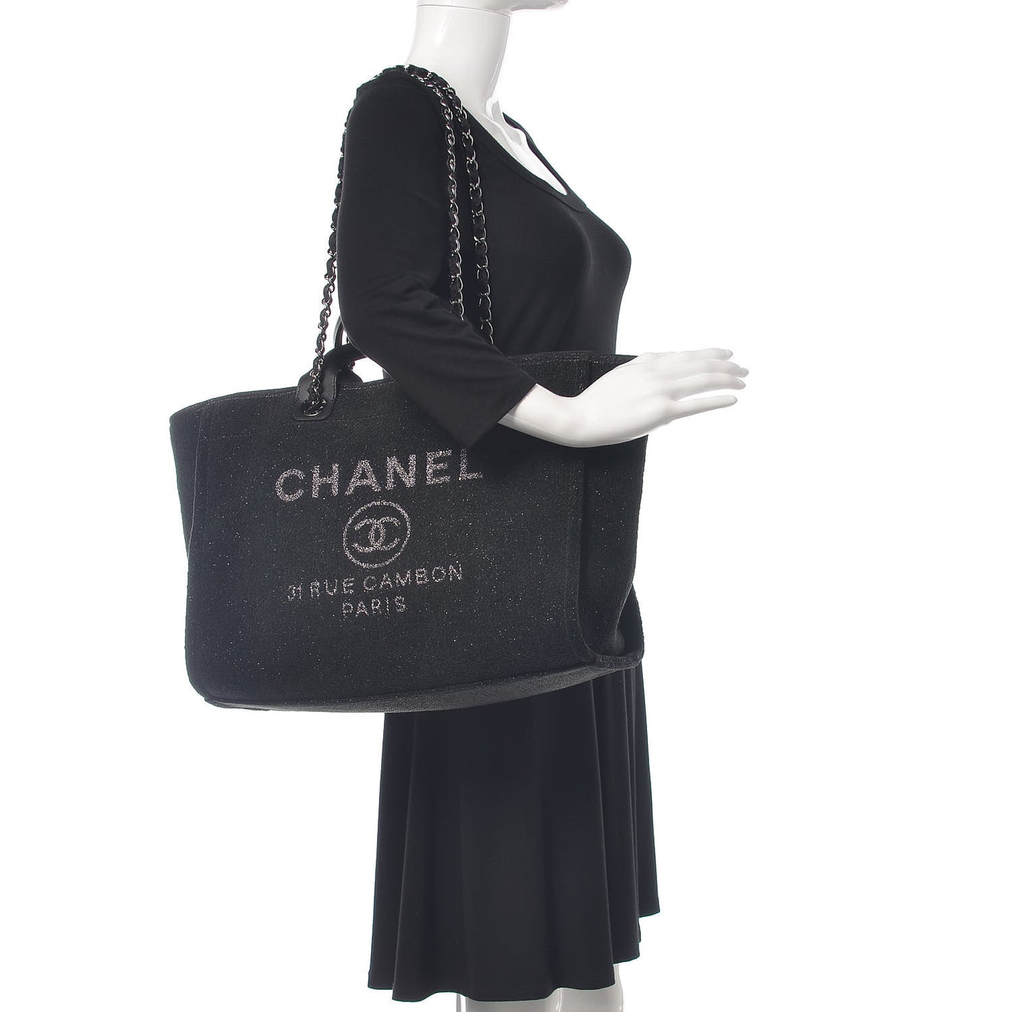 Lurex Boucle Medium Deauville Tote Black