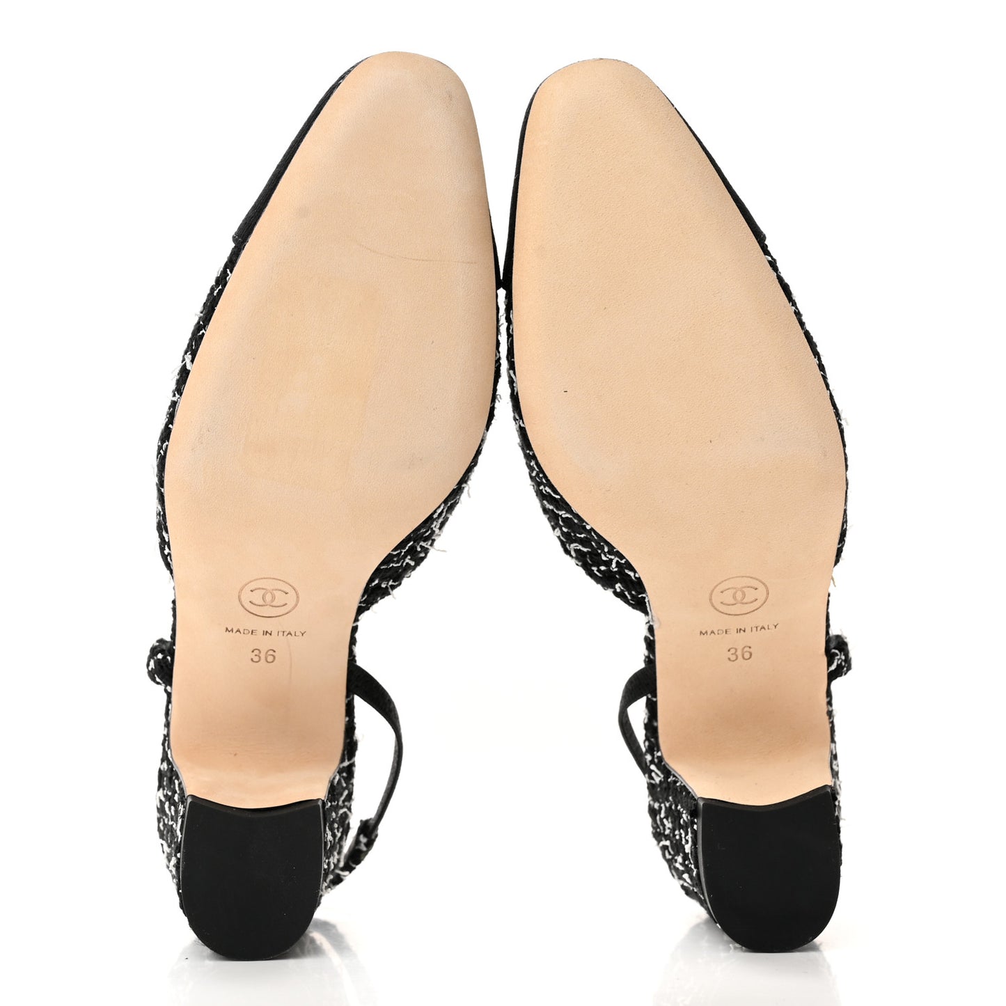 Tweed Grosgrain Cap Toe CC Slingback Pumps 36 Black White
