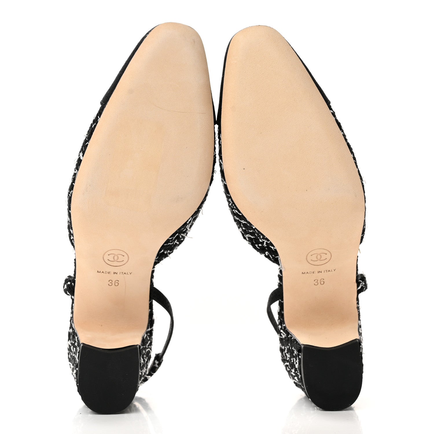 Chanel Tweed Grosgrain Cap Toe CC Slingback Pumps 36 Black White 7 of 11