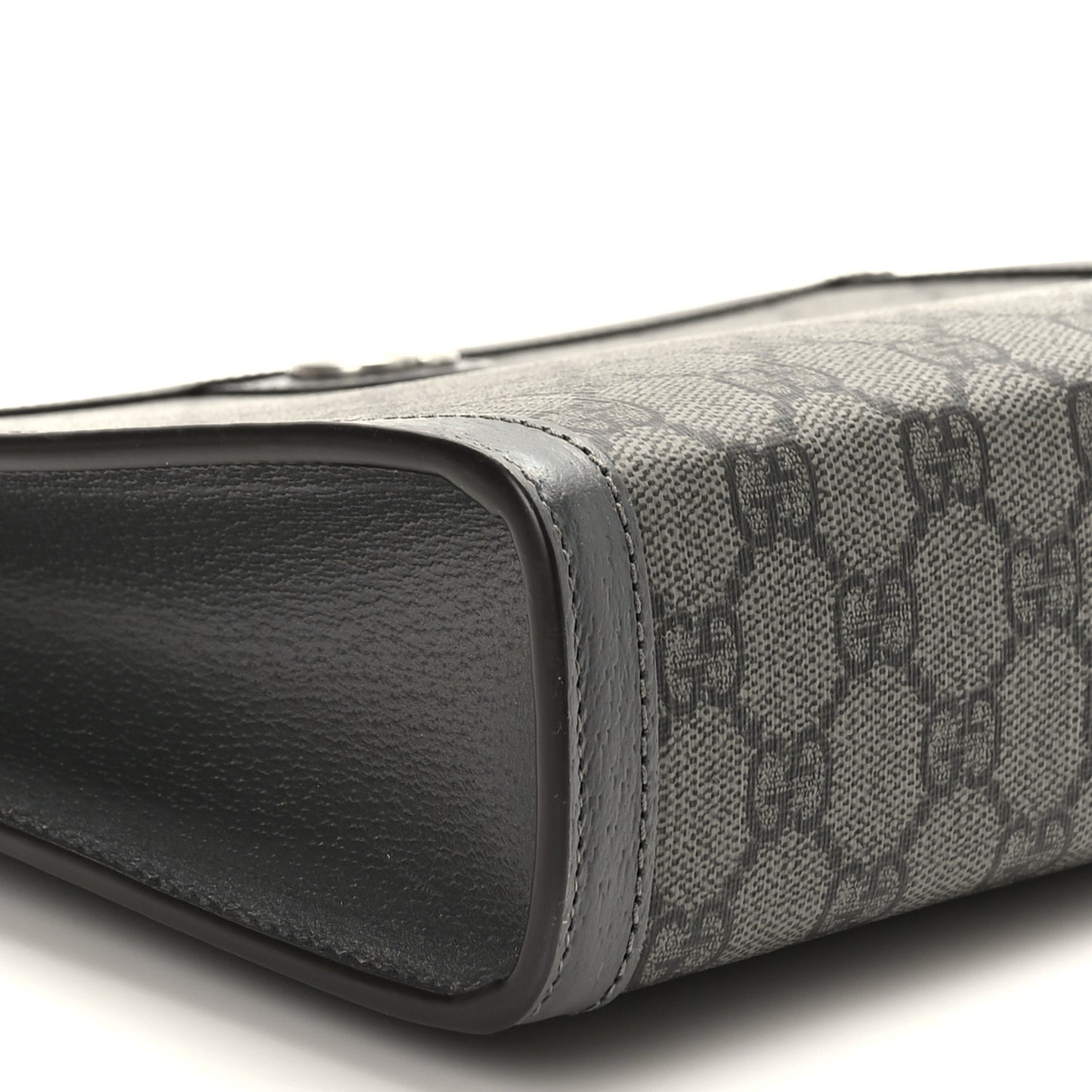 GG Supreme Monogram Textured Dollar Calfskin Ophidia Wristlet Pouch Grey Black Graphite Grey
