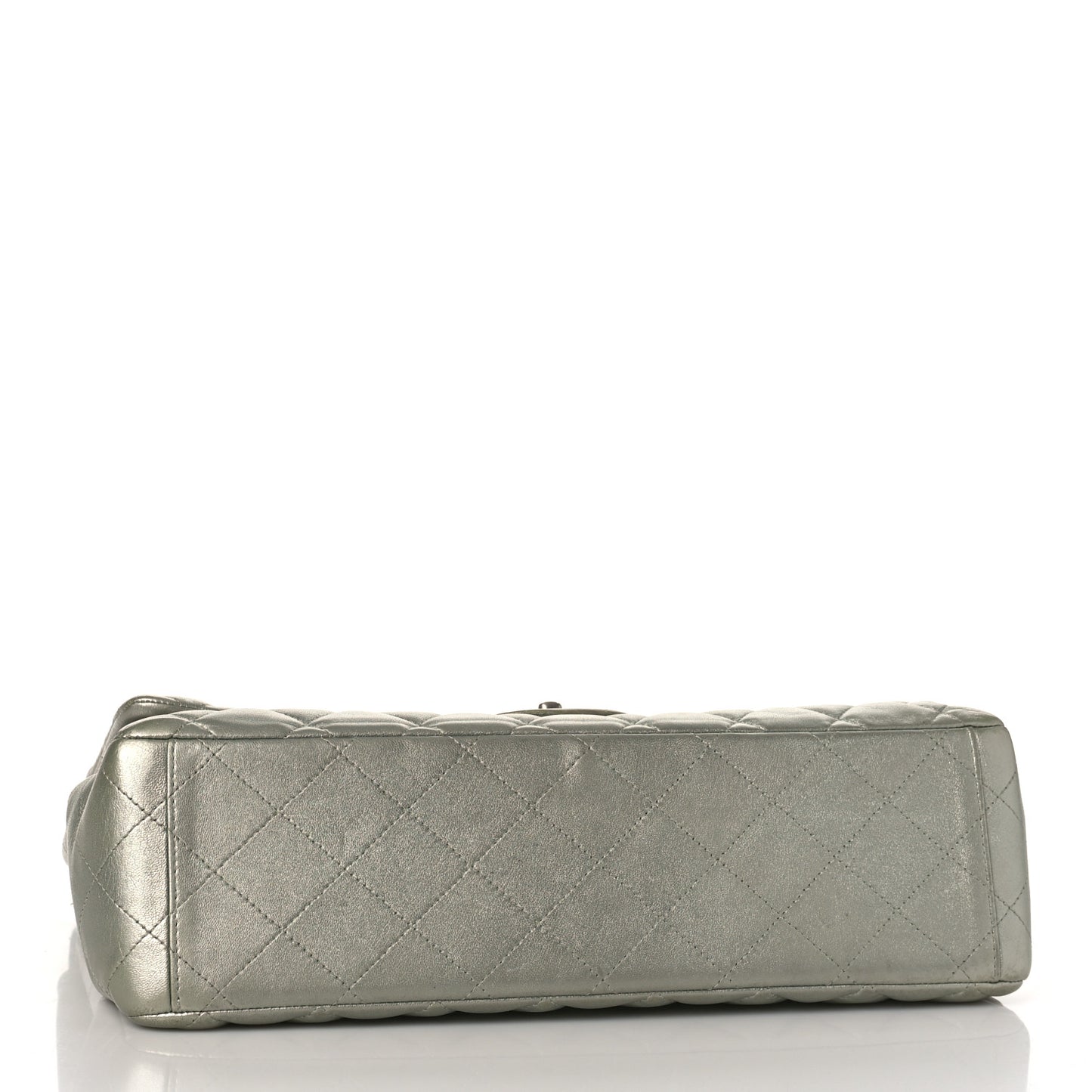 Metallic Lambskin Quilted Maxi Double Flap Green