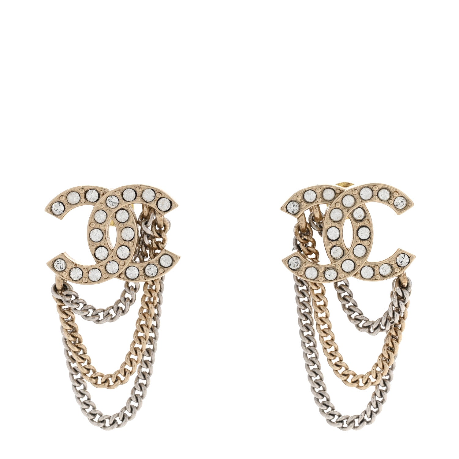 Chanel Crystal Chain CC Earrings Gold 1 of 4