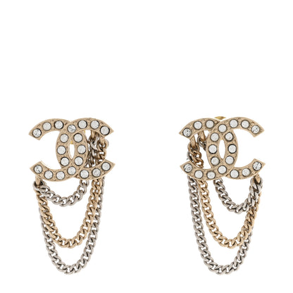 Chanel Crystal Chain CC Earrings Gold 1 of 4