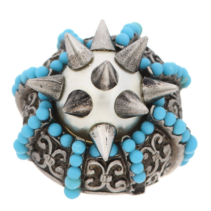 Gucci Pearl Beaded Spiked Ring 6.5 Silver Turquoise 1 of 8