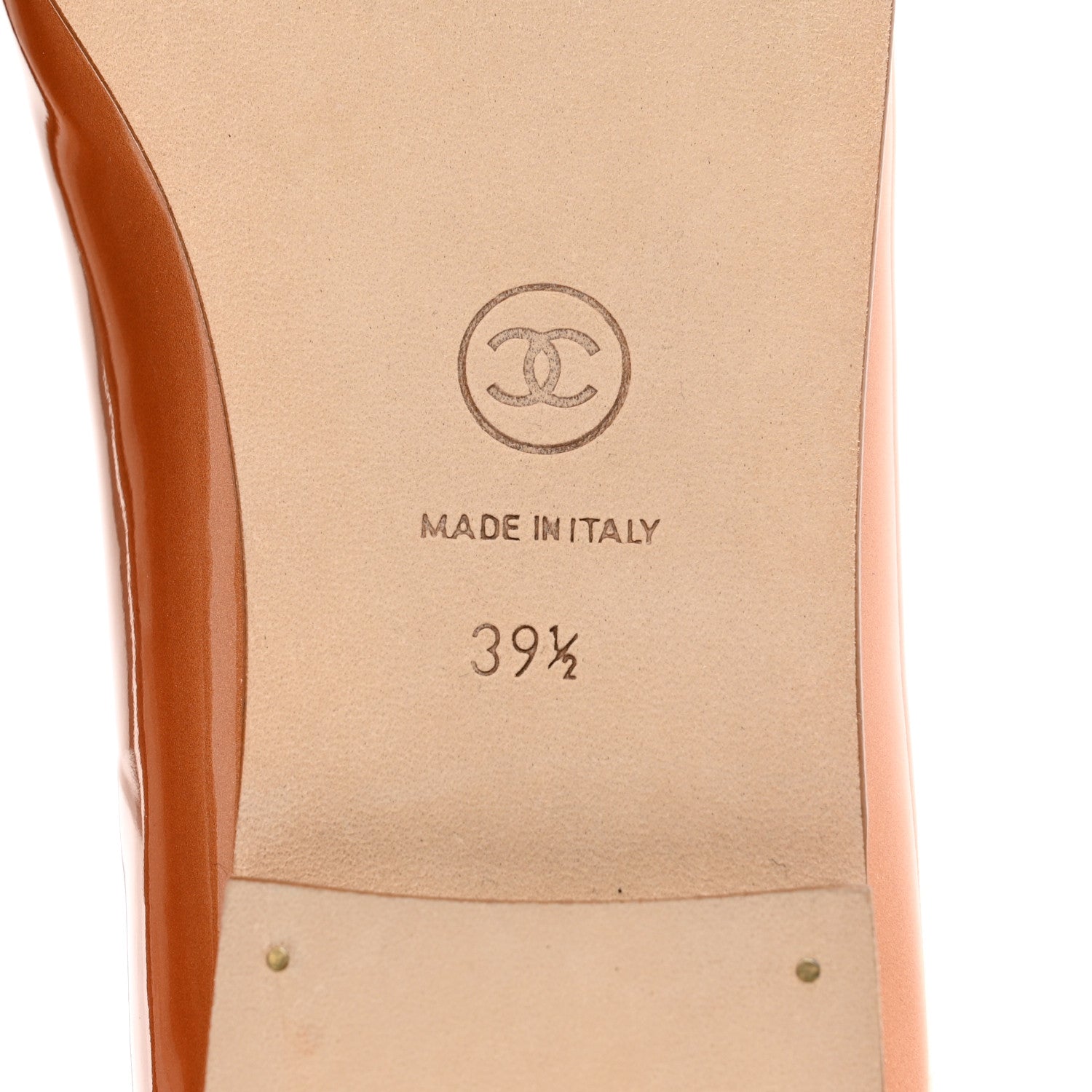 Chanel Patent Calfskin CC Cap Toe Ballerina Flats 39.5 Beige Fonce 6 of 8