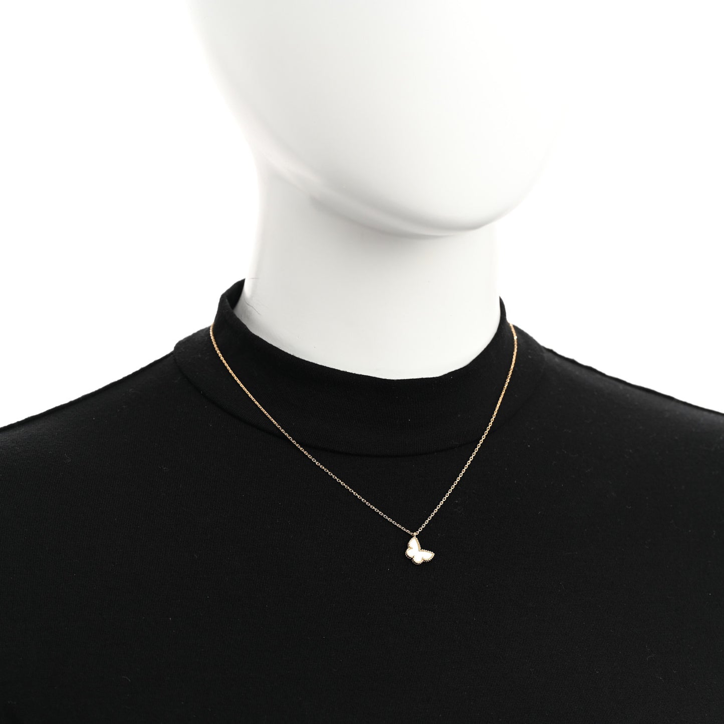 18K Yellow Gold Mother of Pearl Sweet Alhambra Butterfly Pendant Necklace