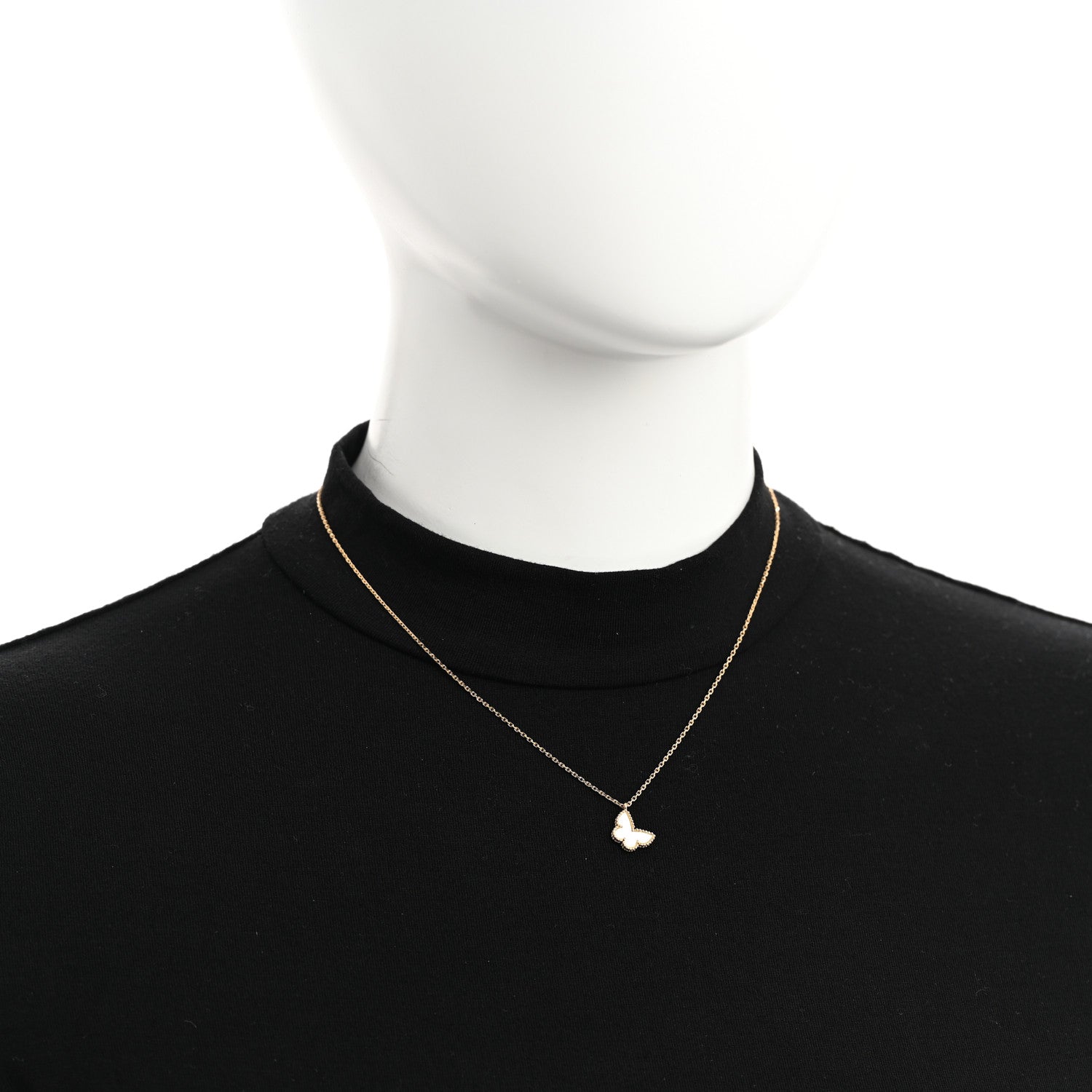 Van Cleef & Arpels 18K Yellow Gold Mother of Pearl Sweet Alhambra Butterfly Pendant Necklace 2 of 6