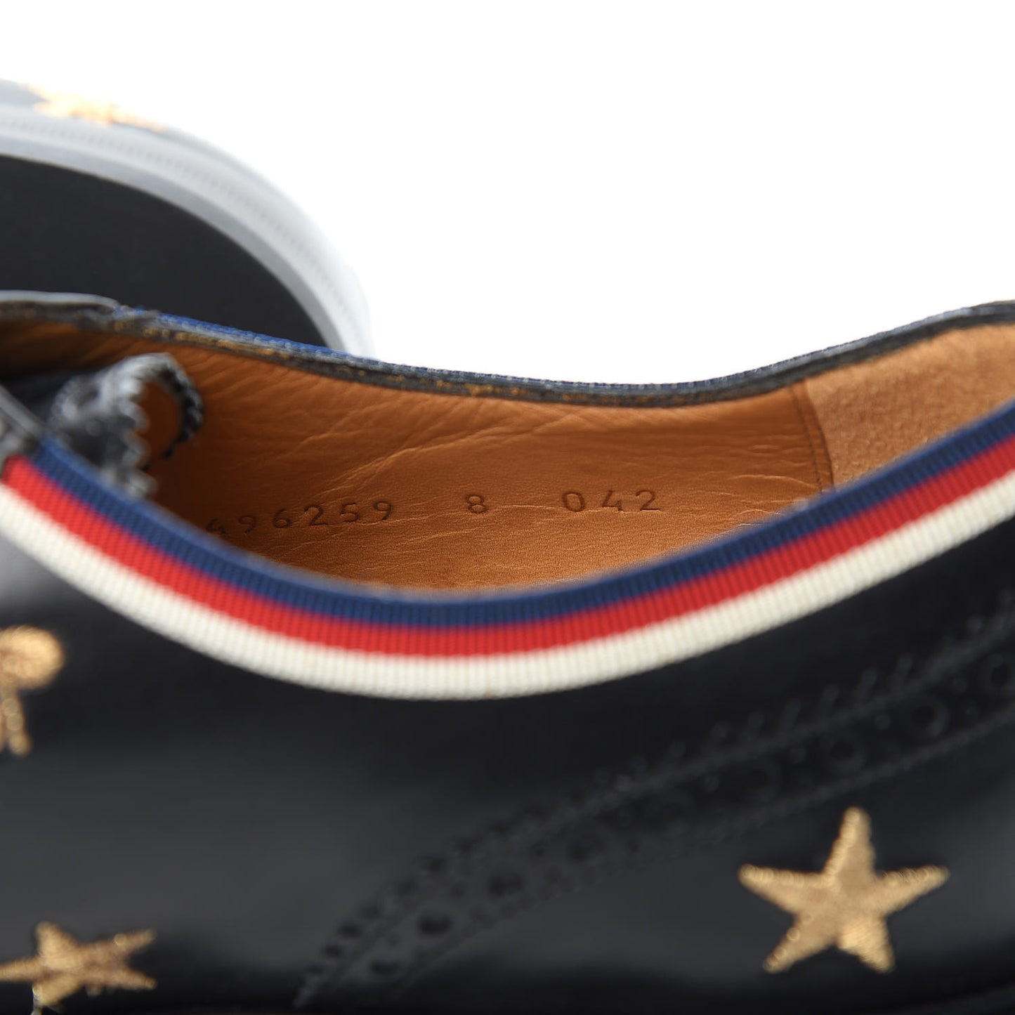 Calfskin Bee Star Embroidered Mens Captoe Derby Loafers 8 Black