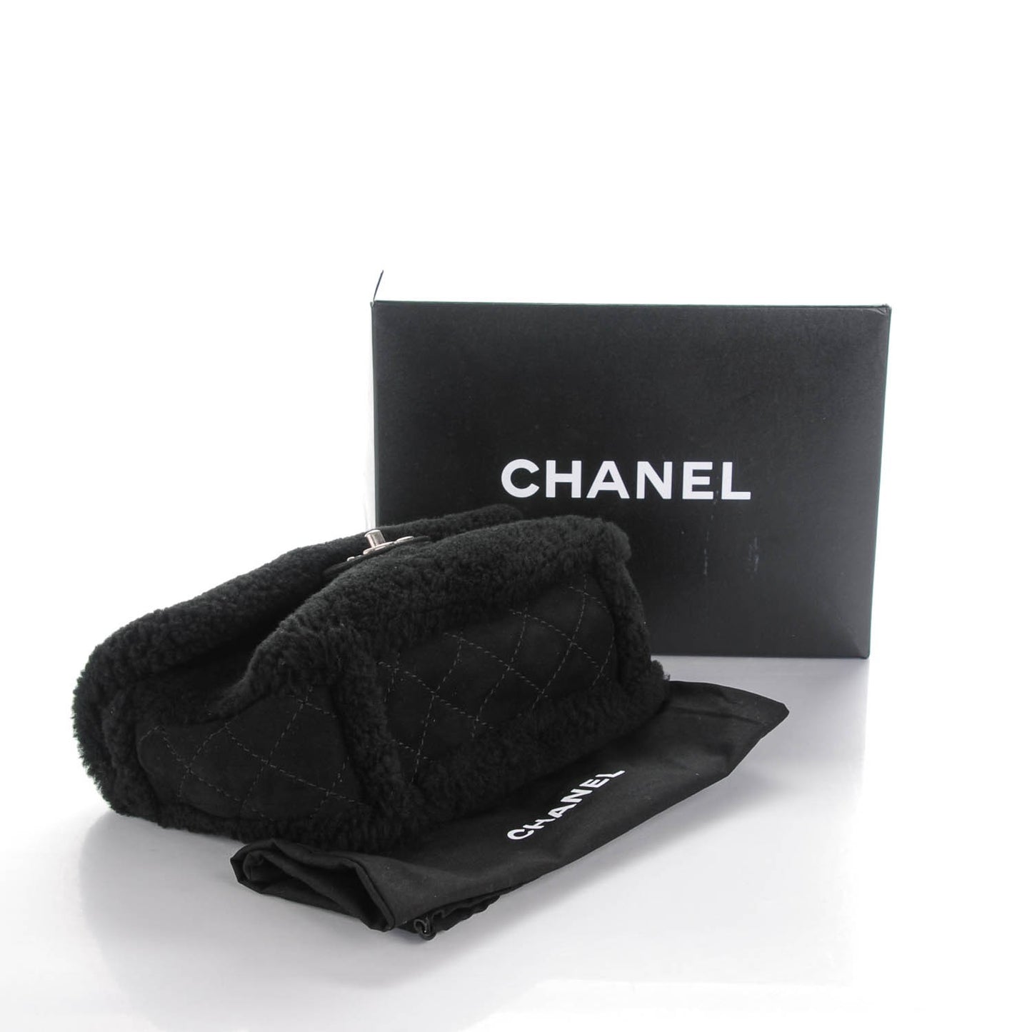 Shearling Lambskin Pearl Flap Black