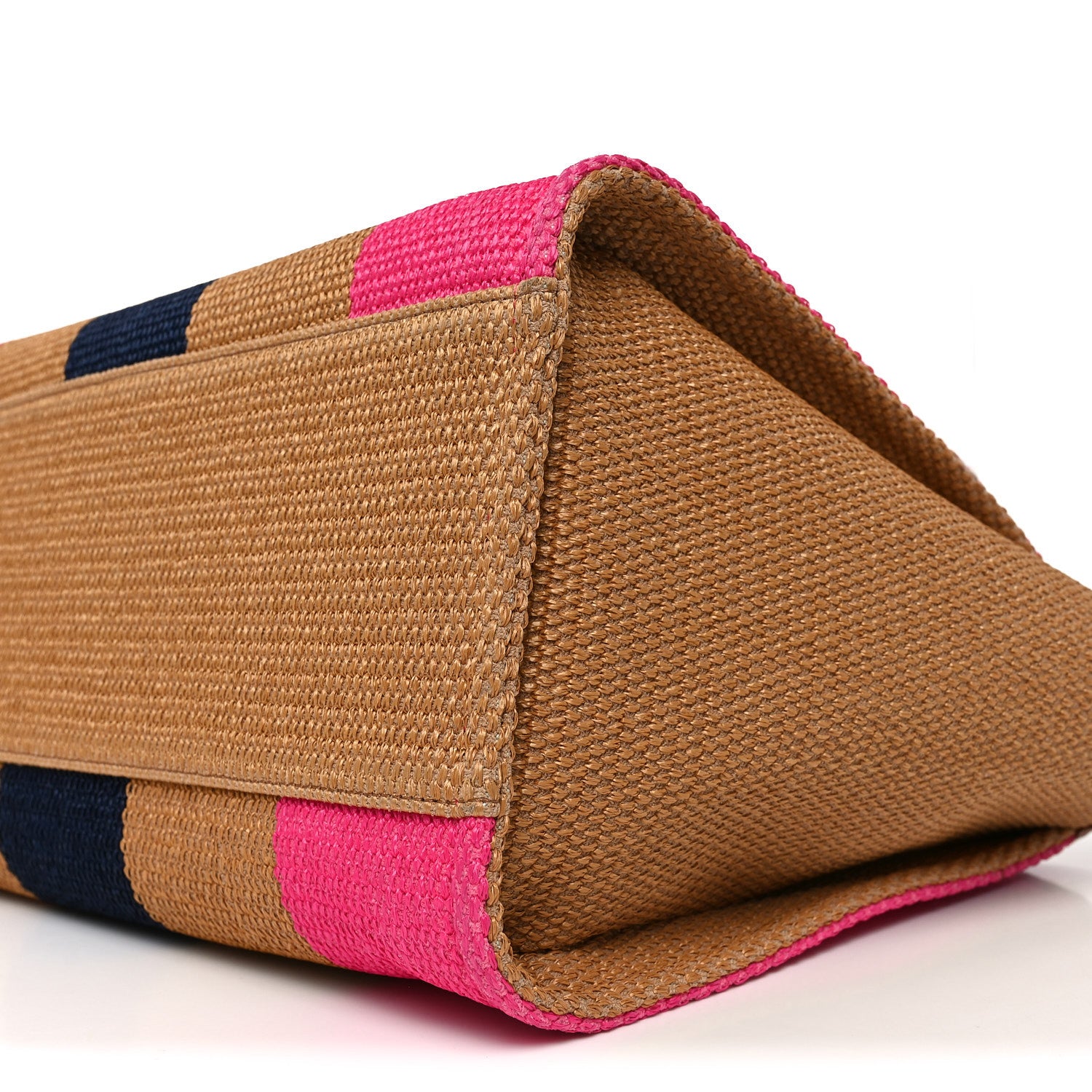 Chanel Straw Raffia Calfskin Striped Medium Deauville Tote Dark Beige Fuchsia Navy Blue 9 of 10