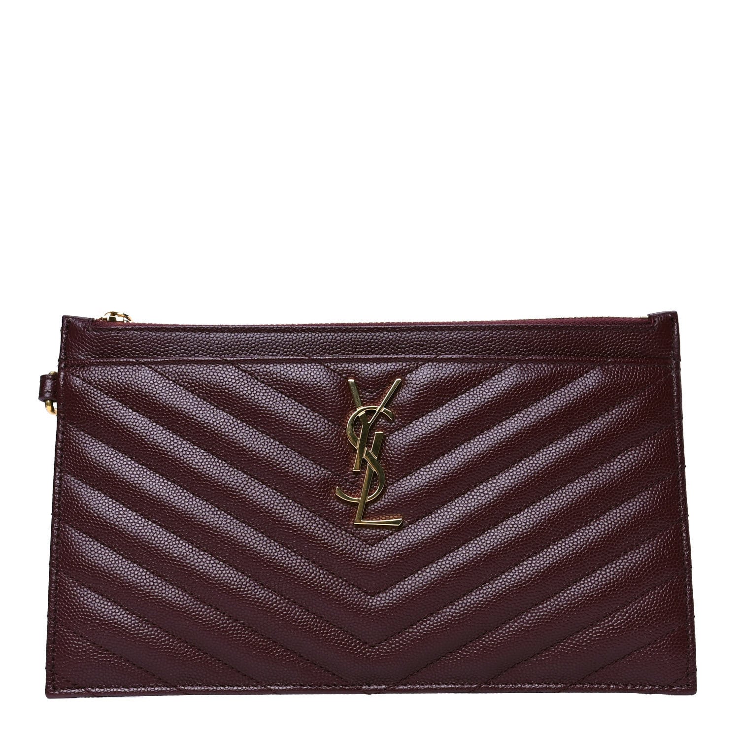 Saint Laurent Grain De Poudre Chevron Monogram Large Bill Pouch Rouge Legion 1 of 5